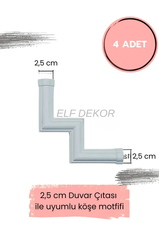 Dekoratif Polimer 2,5 cm Duvar Çıtası Uyumlu Köşe Motifi