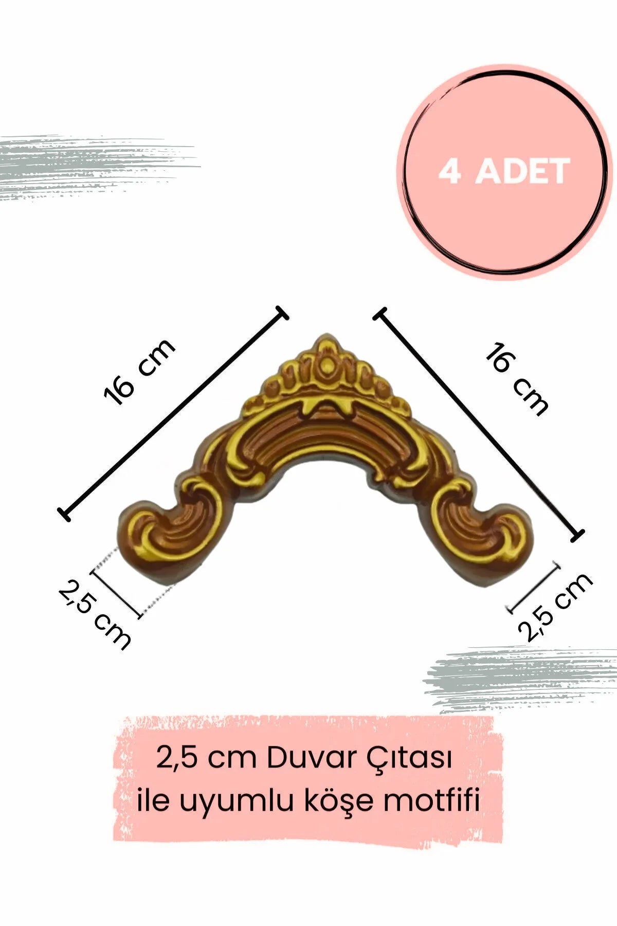 Dekoratif Boyanabilir  Polimer 2,5 cm Duvar Çıtası Uyumlu Köşe Motifi