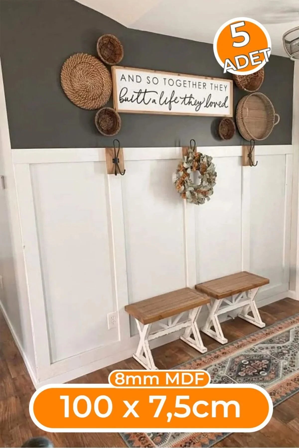 MDF İskandinav Duvar Çıtası 100cm x 7,5 cm (5 ADET) - 8mm Duvar Çıtası, Duvar Dekorasyonu