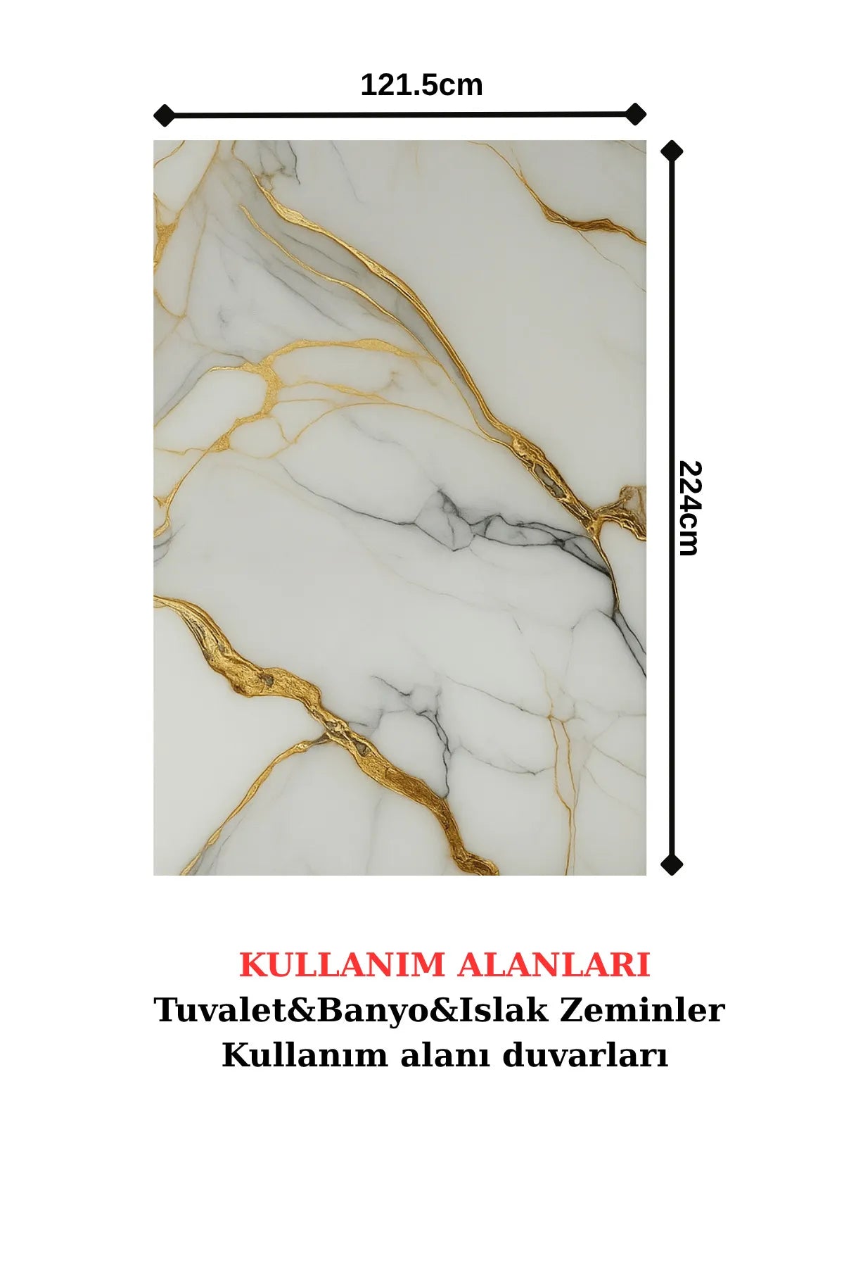 122cmx224cm 1 Adet Parlak Beyaz Mermer Desenli PVC Duvar Paneli (Banyo&Mutfak&Zemin)