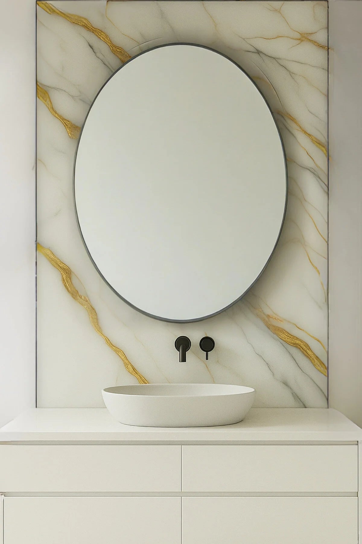 122cmx224cm 1 Adet Parlak Beyaz Mermer Desenli PVC Duvar Paneli (Banyo&Mutfak&Zemin)