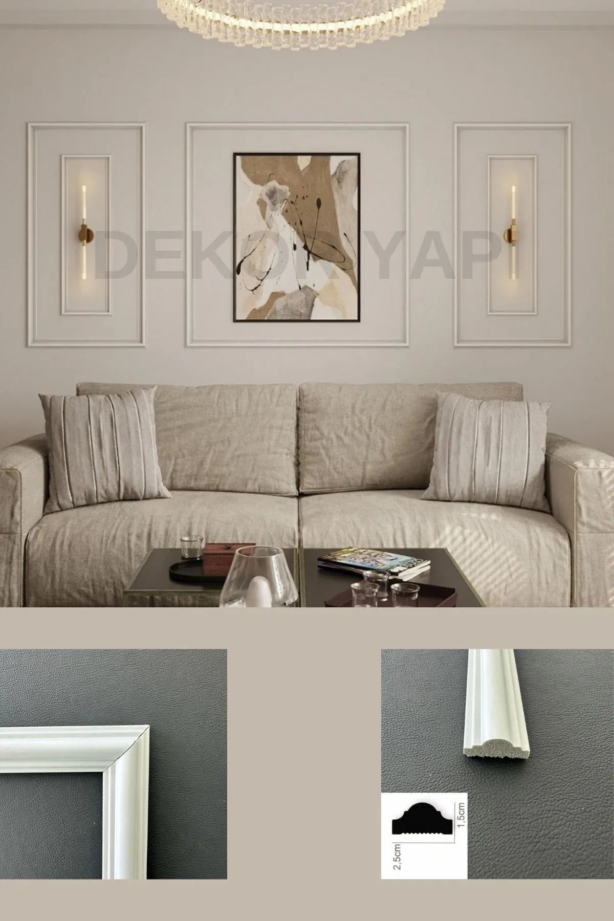 Kolay Kurulum, Kendinden Yapışkanlı, Boyanabilir Dekoratif Hazır Kesimli Duvar Çıtası Paketi