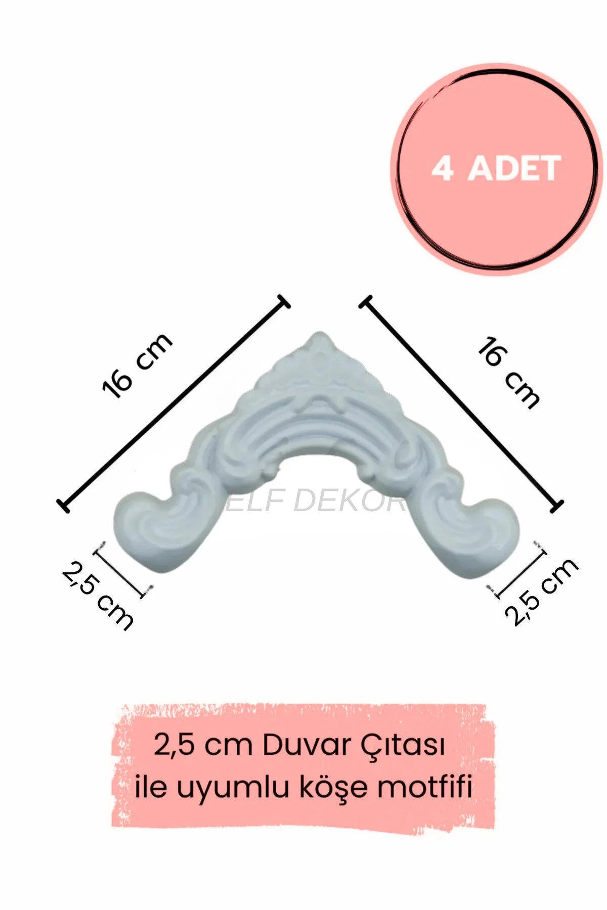 Dekoratif Boyanabilir  Polimer 2,5 cm Duvar Çıtası Uyumlu Köşe Motifi
