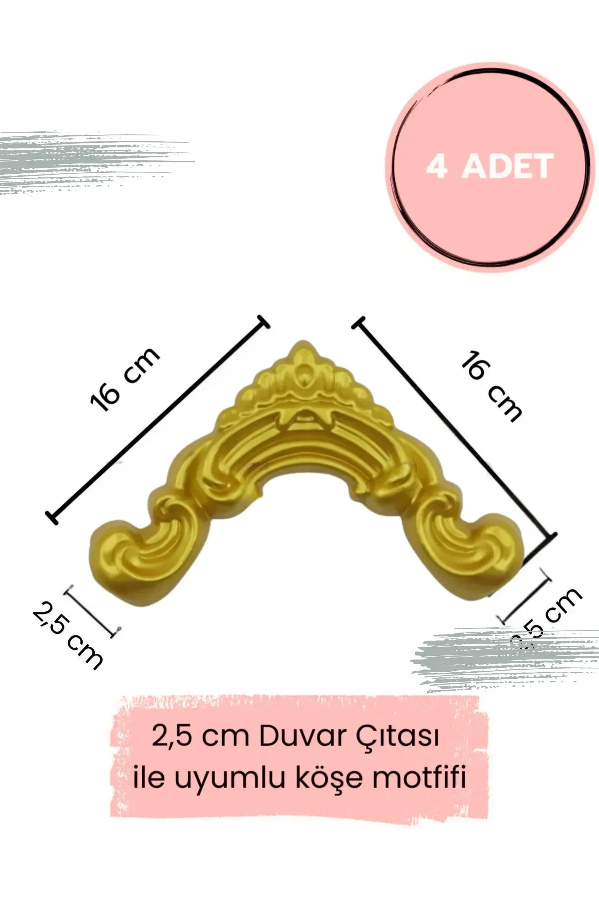 Dekoratif Boyanabilir  Polimer 2,5 cm Duvar Çıtası Uyumlu Köşe Motifi