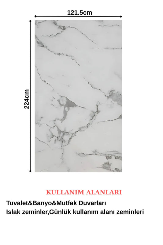 122cmx224cm 1 Adet Parlak Beyaz Mermer Desenli Duvar Paneli (Banyo&Mutfak&Zemin)