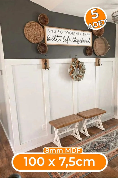 MDF İskandinav Duvar Çıtası 100cm x 7,5 cm (5 ADET) - 8mm Duvar Çıtası, Duvar Dekorasyonu
