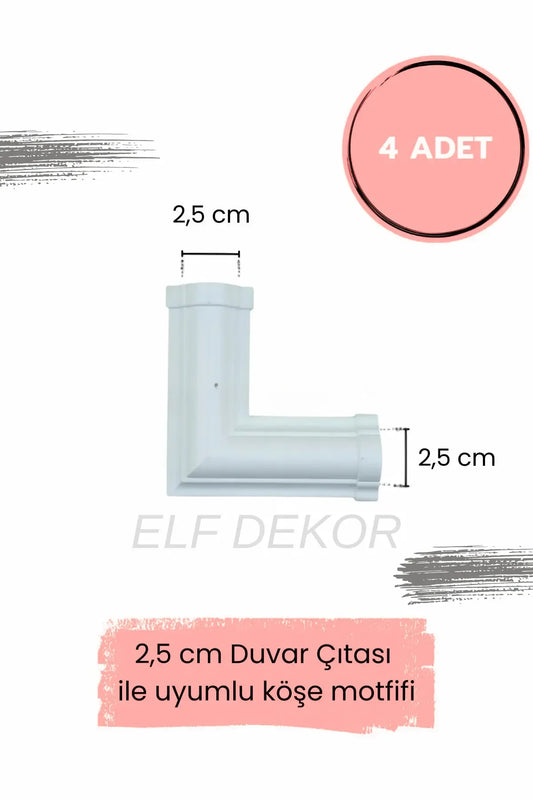 Dekoratif Polimer 2,5 cm Duvar Çıtası Uyumlu Köşe Motifi