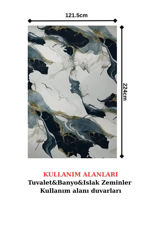 122cmx224cm 1 Adet Parlak Beyaz Mermer Desenli PVC Duvar Paneli (Banyo&Mutfak&Zemin)