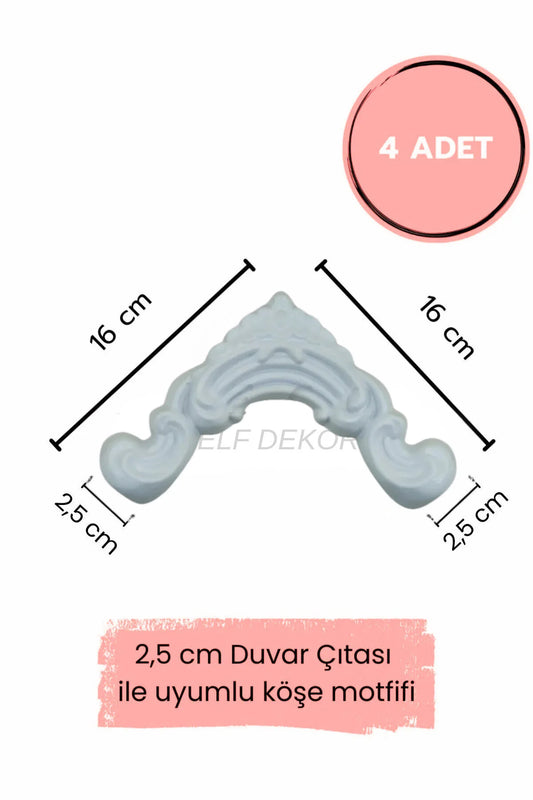Dekoratif Boyanabilir  Polimer 2,5 cm Duvar Çıtası Uyumlu Köşe Motifi