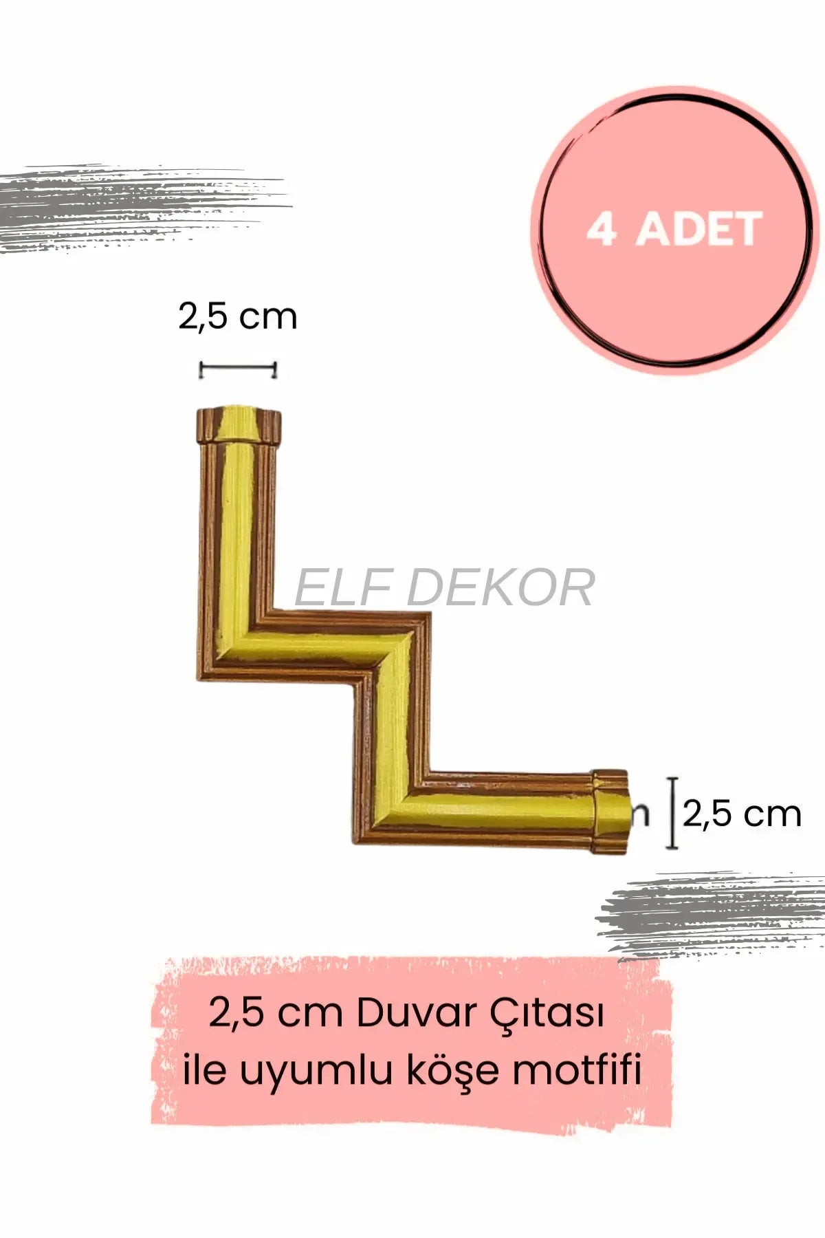Dekoratif Polimer 2,5 cm Duvar Çıtası Uyumlu Köşe Motifi